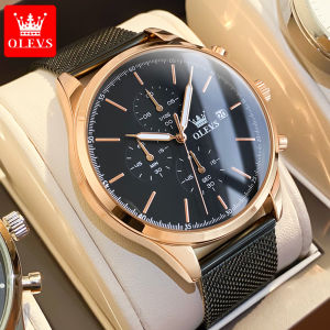 OLEVS 2881 Original Mens Watch Mesh Steel Strap Classic Small Dial Chronograph Calendar Wristwatch Luxury Quartz Watch for Man