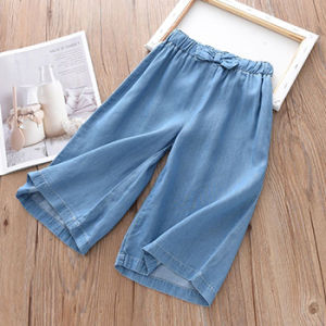 2 3 4 5 6 8 10 Years Girls Wide Leg Pants Summer New Fashion Casual Thin Bow Chiffon Cropped Trousers Birthday Gift Kids Clothes