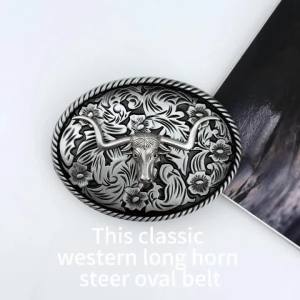 1PC Retro Carved Oval Large Plate Buckle Baseboard Long-horned Bull Head Pattern Casual Versatile Belt Accessory