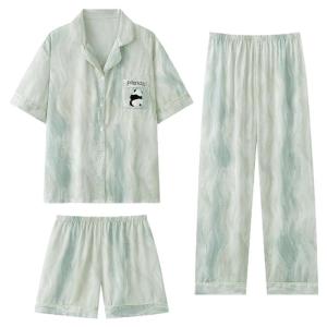 MiiOW | ชุดewear 3 ชิ้น แขนสั้นขายาว ผ้าซิลค์แบบเย็น ลายแพนด้าสำหรับใส่ที่บ้าน