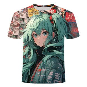 Bandai | 2026 Hot Summer Hatsune Miku 2-dimensional Animation 3D Printed T-shirts for Young Men and Women Clothing Tops Trend