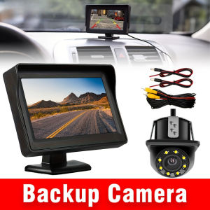 A Set That Includes a 4.3-Inch High-Definition Car Display And a Reversing Camera with 8 LED LightsSuitable for Cars Suvs Rvs