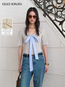 Cello Sonata | New College Style Ramie Cotton Short Sleeve Top