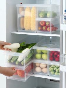 Japanese Kitchen Cabinet Refrigerator Food Transparent Storage Box Removable Partition Roller Storage Storage Basket Storage Box