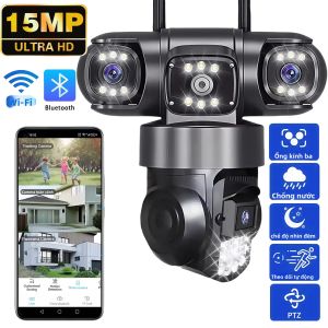 Camera Giám Sát Video Ba Ống Kính 3 Trong 1 Mạng Wifi Camera Quan Sát Không Dây Màn Hình 360 Độ Ngoài Trời Hệ Thống An Ninh Chống Nước 15MP 1080P