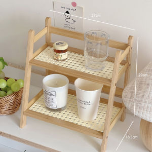Bamboo Woven Multi-Layer Desktop Organizer Rack Kitchen Bedroom Storage Shelf Cup Holder Home Dormitory Essential Storage Rack