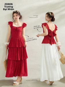 ZHANGDAREN | Đầm Dáng Suông Mùa Hè cho Người Mập có Chấm Bi Đỏ Dây Quai