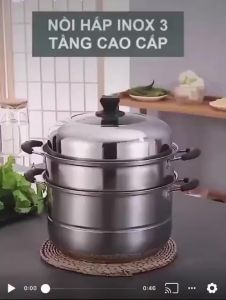 Nồi Hấp Inox 3 Tầng Siêu To Nồi Hấp Bánh Bao Bánh Flan Hấp Thức Ăn 28CM Dùng Cho Cả Bếp Từ
