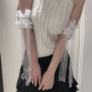 Manset Tangan Renda Lolita Lace Floral Bow Arm Sleeves Long Ribbon Wedding Accessories Jk Matching Arm Sleeves Lolita