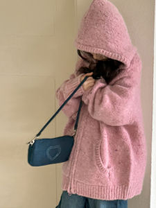 Girls Knitted Hat Coat Spring Autumn Style Childrens Fashionable Cardigan Long Sleeve Zipper Closure Soft Comfortable Wool Blend