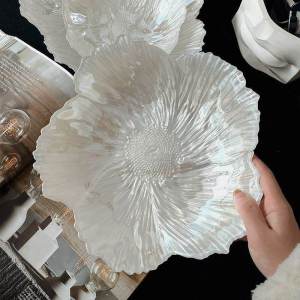 Pearly Lustre Flower Crystal Glass Fruit Bowl Plates Irregular Shape Serving BowlsGlass Bowls for KitchenPretty Serving Bowls for Pasta Dessert Popcorn Fruit Snacks