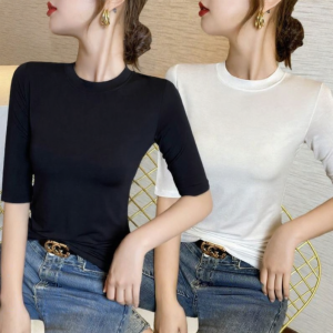 Lieoyuarn | Boatneck Modal Short Sleeve T-shirt for Spring and Summer