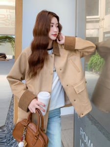 Khaki Fashionable Casual Corduroy Suede Jacket Womens New Autumn Workwear Jacket Vintage Style Loose Fit Breathable