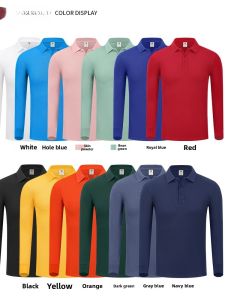 Pure Cotton Long Sleeve Polo Shirt Collar Group Corporate Workwear Solid Color T-Shirt Printed for Business Casual Occasions