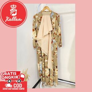 Gamis Wanita Setelan Jilbab Syari Wanita Dewasa Lengan Panjang KD-01 Fashion Muslim Wanita Gamis Lebaran Trendy - XELLEA - Motif Bunga - Bahan Moscrepe - Nyaman Dipakai