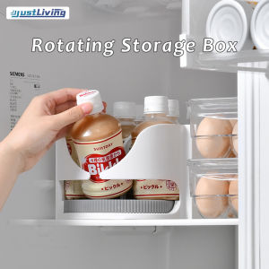 JustLiving Rotatable Refrigerator Storage Box for Beer/ Beverages/ Seasonings - Anti-Skid Pad Rotate Spice Rack Organizer Kitchen Rotary Shelf for Home Organization Cabinet Caddy