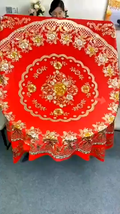 Khăn trải bàn tròn 3D 15m sang trọng không thấm nước chống thấm dầu mỡ dễ lau chùi màu vàng kem vân nỗi