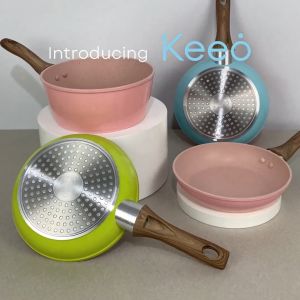 Keeo 16 cm Panci Wajan Teflon dan Tutup Anti Lengket Marble Granit (Sauce Pan) Bundling MPASI Pink