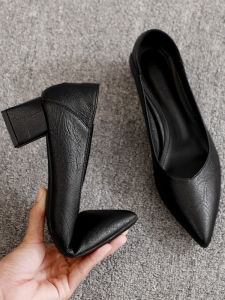 รองเท้าส้นสูงหนังนิ่มสวมใส่สบายสำหรับผู้หญิง รองเท้าทำงานแบบสวม รองเท้าส้นกลาง รองเท้าส้นแบน รองเท้าส้นแบนแบบสวม รองเท้าส้นแบนแบบสวม