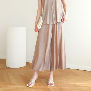 Miyake Pleated Casual Versatile Loose Cropped Flare Pants 9019