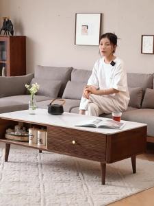 YUANSHI YUANSU | Nordic Modern Minimalist Solid Wood & Rock Plate Coffee Table