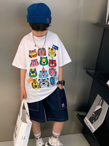 Boys Short Sleeve T-Shirt Trendy Cotton Polyester Half Sleeve New Summer Childrens Clothing Casual round Neck Sweat Absorbent