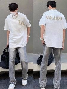 เสื้อยืดแขนสั้นผ้าฝ้ายสีขาว ทรงหลวม สำหรับผู้ชาย ทรงหลวม ทรงหลวม สไตล์อเมริกัน สตรีท แฟชั่น เสื้อผ้าสำหรับใส่ไปทำงาน