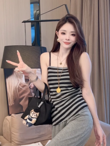 plus Size Womens Striped Crop Top Tank Top Slimming Outerwear Summer New Style Cover Belly High Waist Sensation