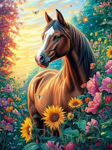 1 Set Animal Theme Cross Stitch Kit Horse Flowers Handmade Embroidery Print Kit Suitable for Home Wall Decor
