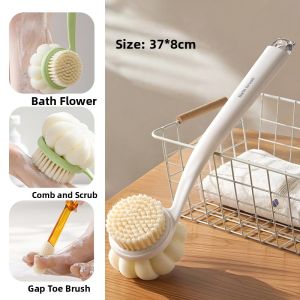 Three-in-One Bath Brush Soft Bristle Back Scrubbing Foam Bath Brushing Personal Hygiene Tool Back Massage Cleaning Device
