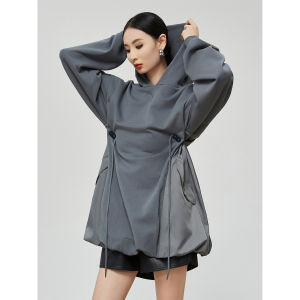 PlumJan | Gray Casual Loose Fit Hoodie Long Style