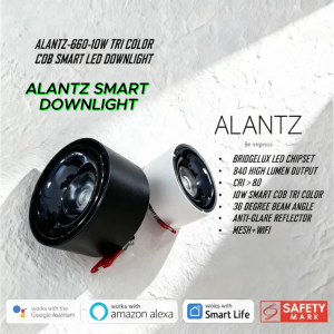 ALANTZ-660-10W WH/BK COB TRI COLOR SMART LED DOWNLIGHT BRIDGELUX LED CHIPSET Works with Smart-life App Google N Alexa