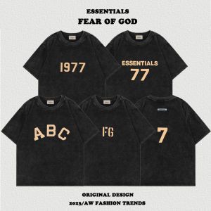 Retro American Washed Essentials Letter 1977 Flocking Print Short Sleeve T-Shirt Digital 7 Fashionable Casual round Neck Top