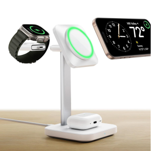 ESR 15W 3-in-1 Charger Stand for Wireless Charger with MagSafe + CryoBoost Made for Apple-Certified MagSafe Wireless Charger 15W Charging Station for iPhone 18/17/16/15/14/13 Apple Watch/AirPods Pro Phone-Cooling Charger