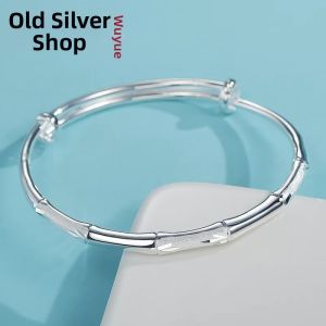 WU YUE JEWELRY | Bamboo Design Pure Silver Bangle Adjustable