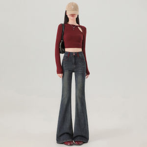 High Waist Flared Jeans Womens Spring 2025 Trendy Slimming Small Size Horse Hoof Pants Casual Style La Chapelle Denim Jeans