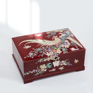 Newlywed Couples Shell Lacquerware Jewelry Box Storage Container Traditional Chinese Style Tri-Gold Non-Heritage Pingyao Polished