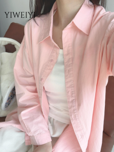 YIWEIYI | 100% Cotton Casual Loose Long Sleeve Yellow Shirt Light Weight