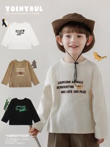 Breathable Cotton Long Sleeve T-Shirt for Boys Spring 2024 New Arrival Japanese Style Loose Fit Cute Animal Print Top