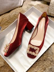 Elegant French Wine Red Wedding Shoes Square Head Chunky Heel Comfortable Womens Fashion Single Shoes Breathable Slip-On