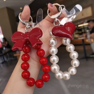 Short Butterfly Heart Bead Bracelet Handmade Travel Outdoor Fashion Mobile Phone Lanyard Keychain Bag Accessory Creative Ins Style