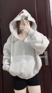 Áo Khoác Hoodie Hello Kitty Có Túi Trong In WITH – Áo Tai Mèo Form Rộng