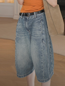 Shalldoer | American Retro High Waist Loose Slimming Wide Leg Denim Shorts Womens Casual Summer Casual Knife Seven-Foot Pants