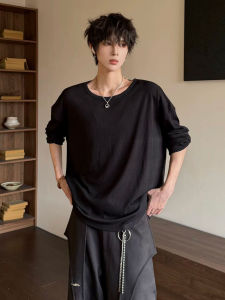 เสื้อยืดคอกลมแขนยาวทรงหลวมสำหรับผู้ชาย ผลิตจากผ้าฝ้ายแท้ ระบายอากาศได้ดี ทรงหลวม สไตล์สตรีทwear ฤดูใบไม้ร่วง/ฤดูหนาว