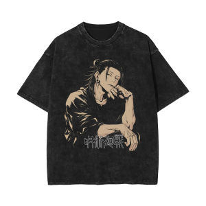 Bandai | Suguru Geto T Shirt Men Jujutsu Kaisen Vintage Acid Wash Streetwear Retro Japanese Anime Graphic Cotton Tees