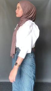 Blouse Knit Puff Mix Satin / Kemeja Lengan Balon / Blouse Korean Style