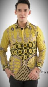 TERBARU-KEMEJA BAJU BATIK KANTOR BAJU BATIK PRIA LENGAN PANJANG MOTIF MELODY KUNING FULL KATUN