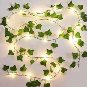 2M Green Leaf String Lights Artificial Ivy Vine Fairy Light Wedding Party Decoration Christmas Home Room Decor Wall Plant Wreath