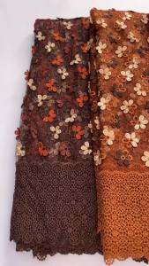 Luxury Brown Orange 3D Floral African Guipure Cord Lace High Grade Nigerian Tulle Lace Fabric For Women Wedding Party Dress Sew