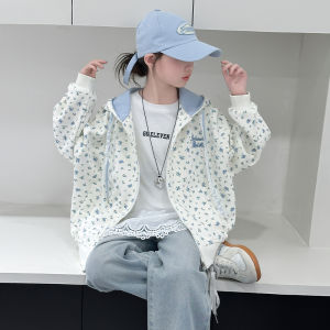 Spring Autumn Floral Print Thin Outerwear Jacket for Girls Ages 3-14 with Hood Long Sleeve Warmth Provided by Chinese Brand Princess Li